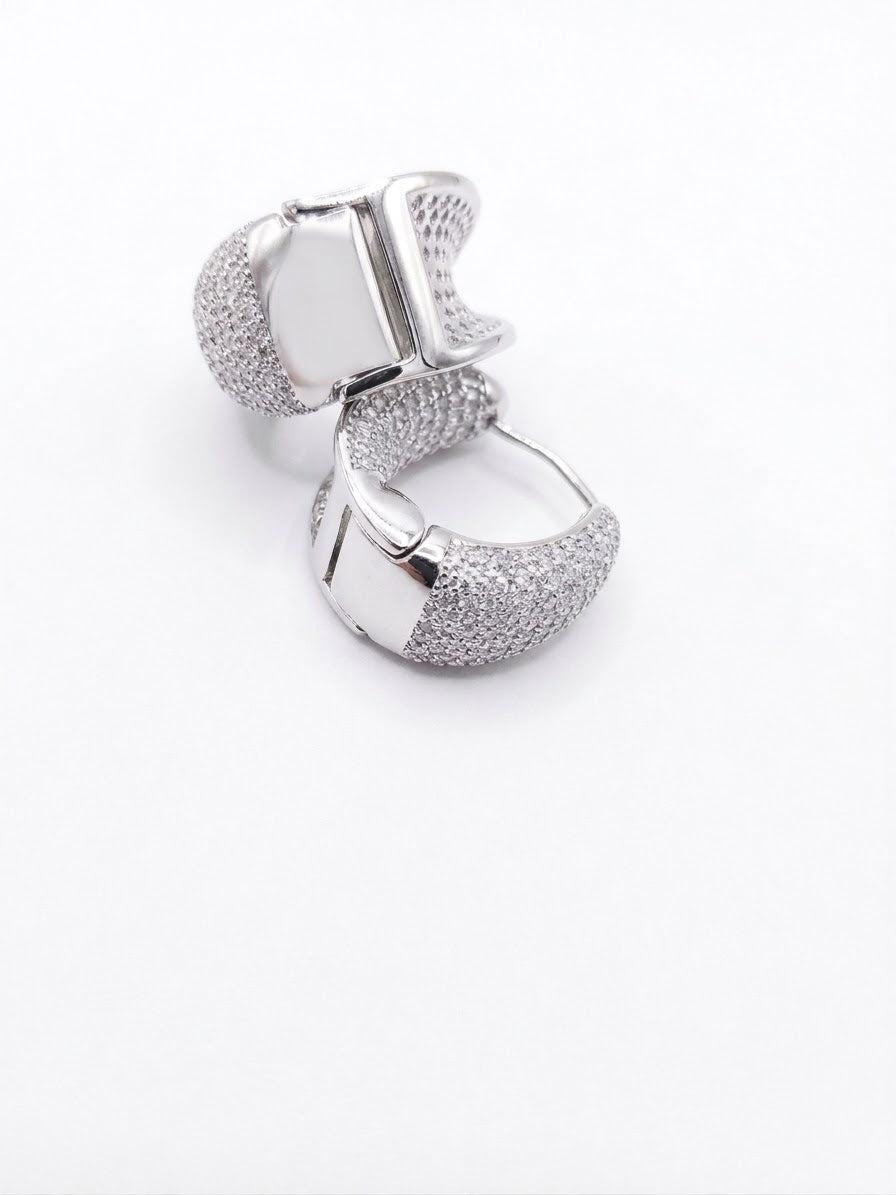 Silver Diamond-Studded Huggie Hoop Earrings