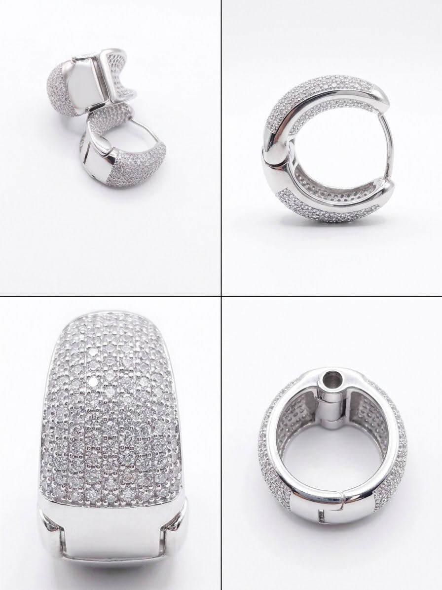Silver Diamond-Studded Huggie Hoop Earrings