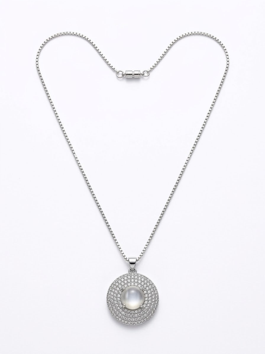 Silver Moonstone Halo Necklace & Earrings Set