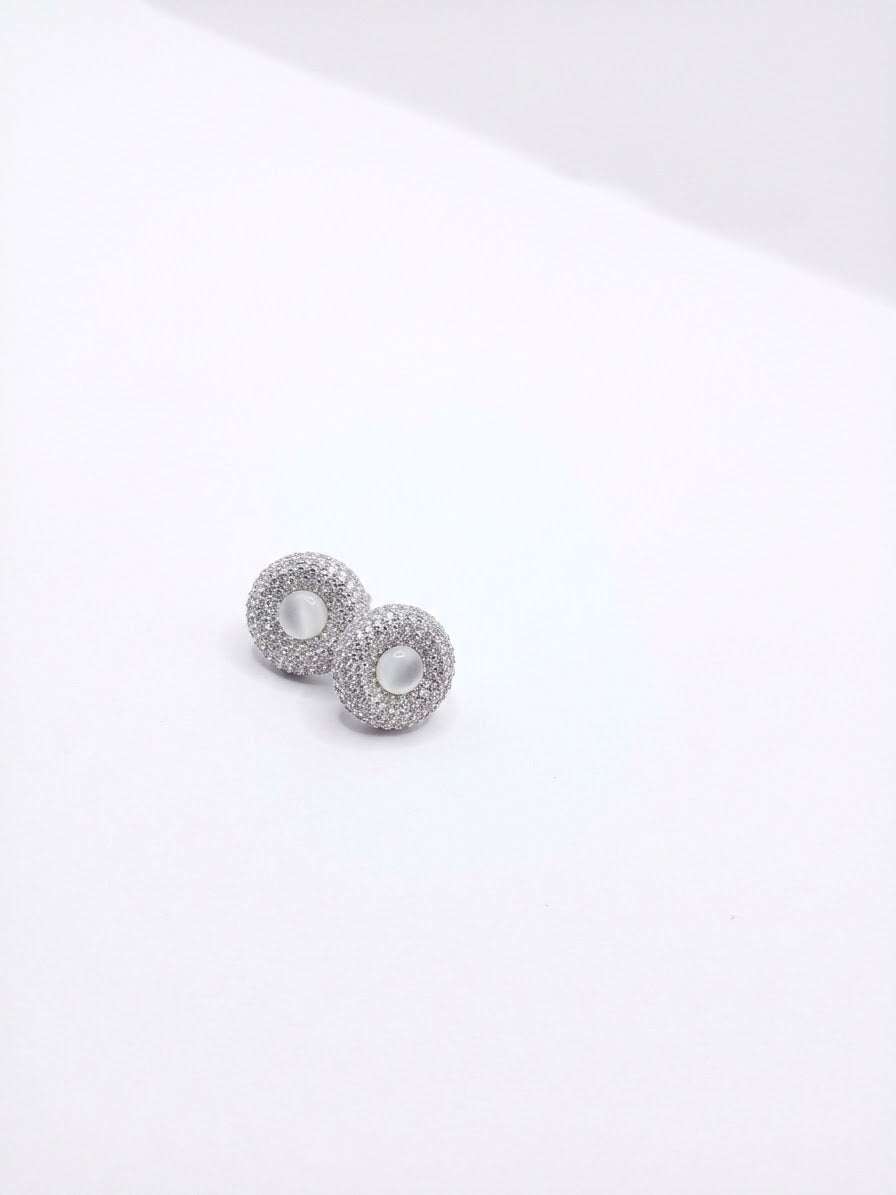 Silver Moonstone Halo Necklace & Earrings Set